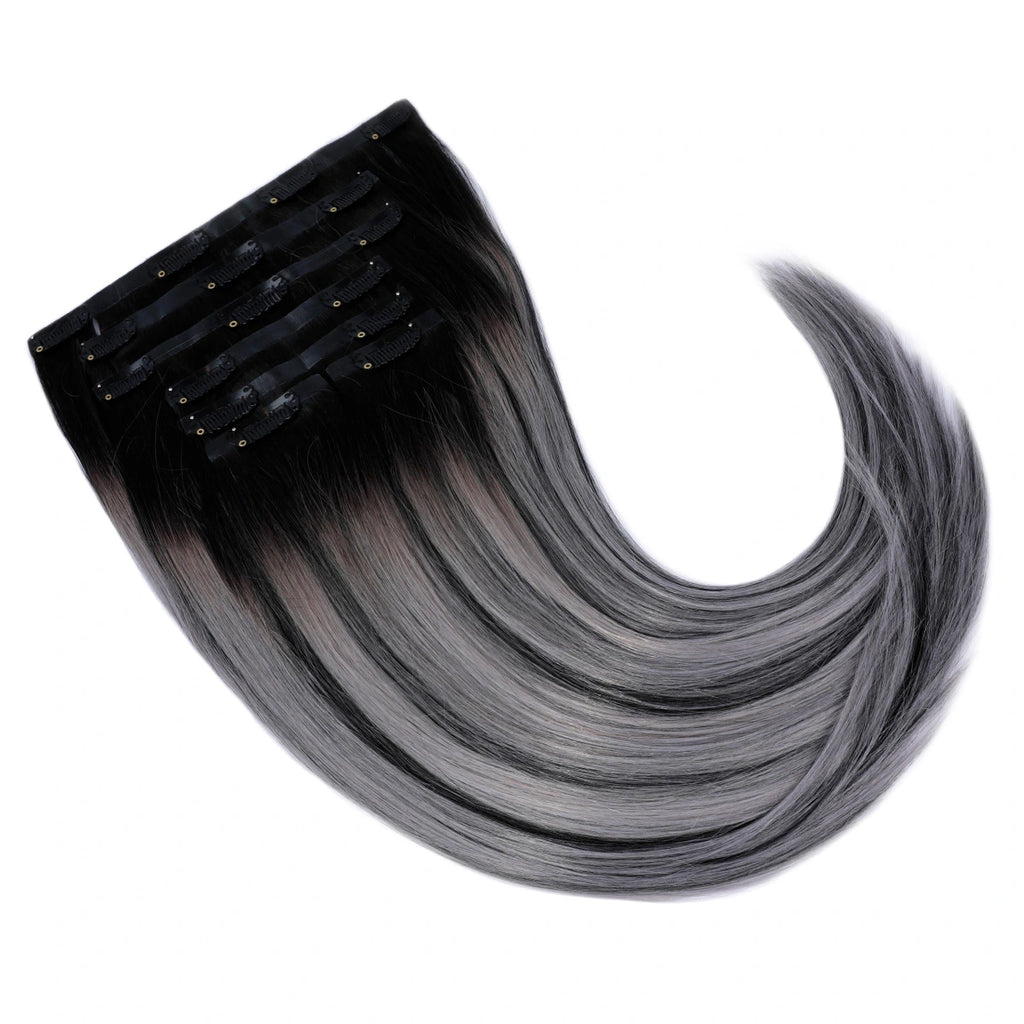 STARDUST Clip-In Color Balayage #1B/Silver (Off Black X Silver) Hair Extensions
